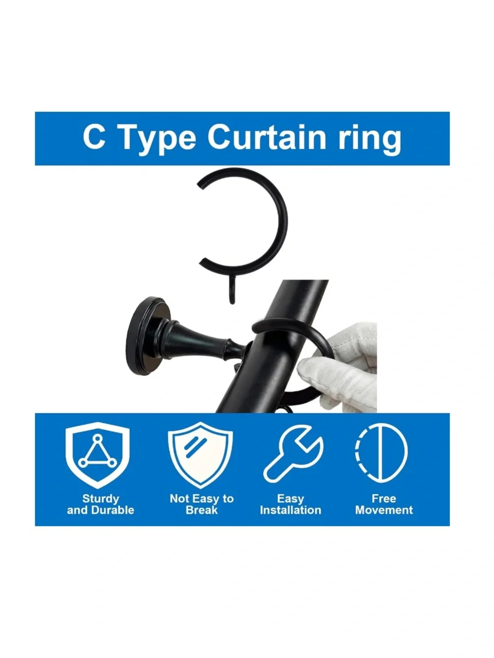 C-Type Rings Curtains & Drapery 16 pc. - BLACK
